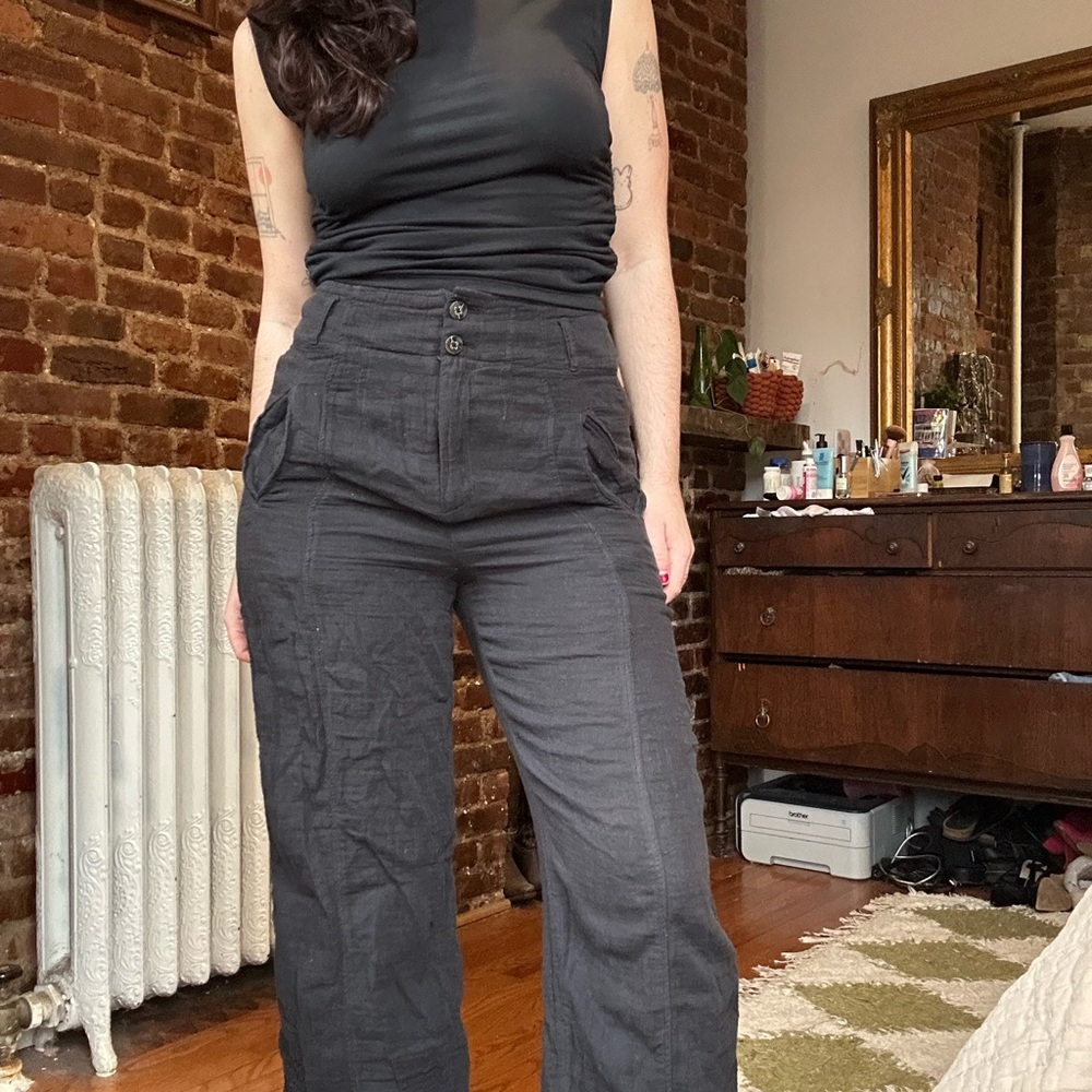 Anthropologie Black Wide Leg Pants High-Waisted